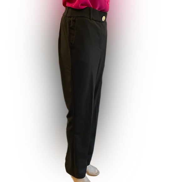 Ann Klein Black Curvy Fit Slim Leg Pants with Gold Button Belt Loops Pockets - Picture 3 of 10